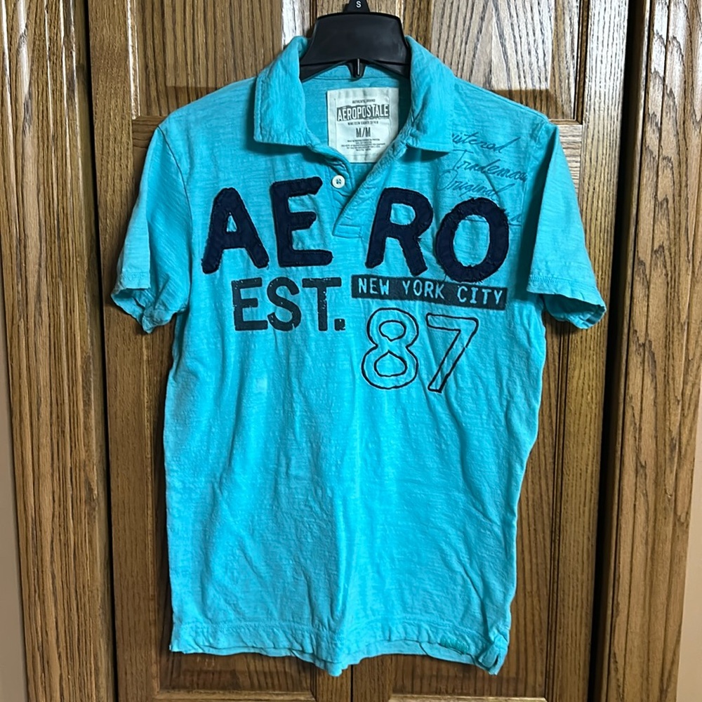 Aeropostale Men’s Blue Polo Shirt - Medium